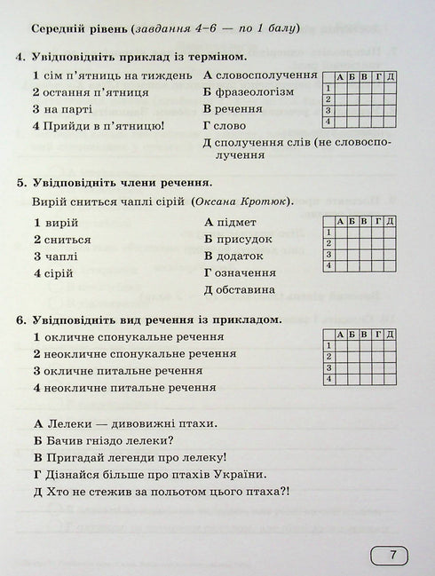 Ukrainian language. Workbook for diagnostic tasks. Grade 6